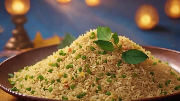 Indiase festival dussehra blad en rijst
