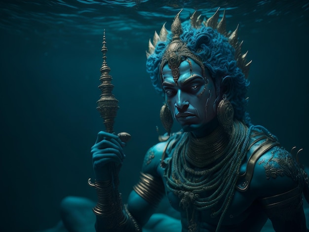 Indiase god Lord Krishna Underwater AI gegenereerd