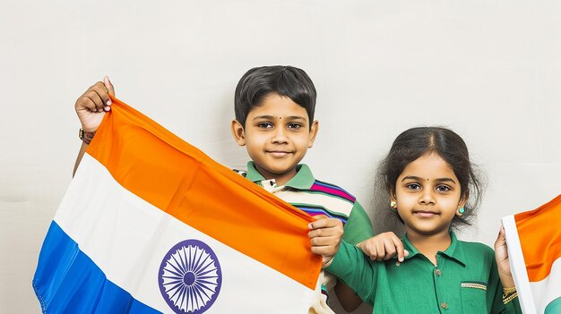 Indiase kinderen die de Indiase vlag met trots vasthouden.