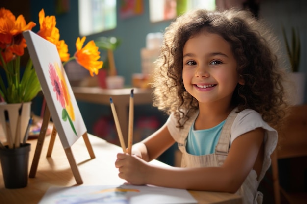 Indiase kleine meisje of jongen die thuis met kleurpotloden tekent en kleurt