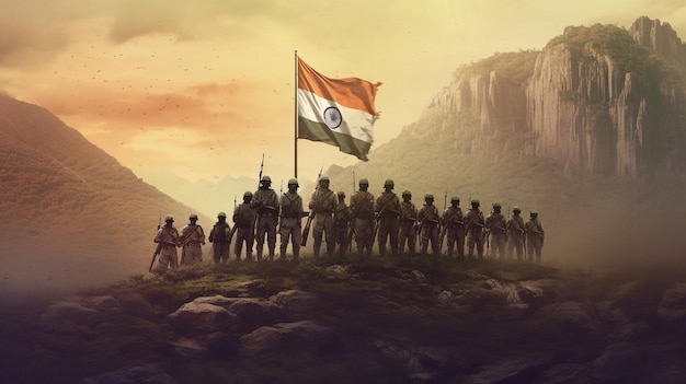 Indiase leger met Indiase vlag generatieve ai