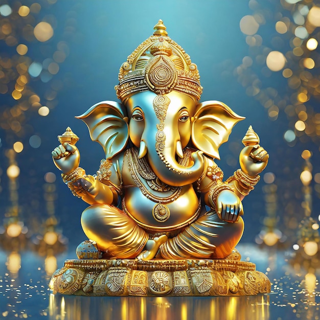 Indiase Lorad Ganesh gouden zwarte rode 3D gouden volledige poses