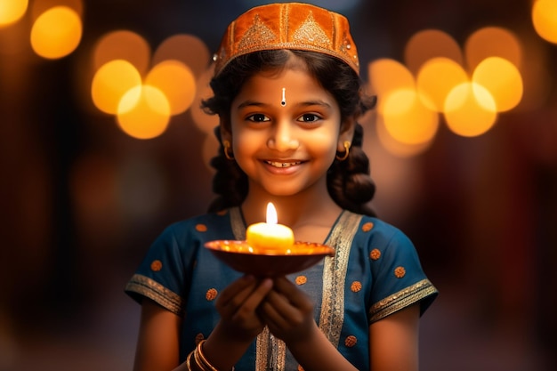 Indiase meisje arrangeert Diyas tijdens het Diwali-festival