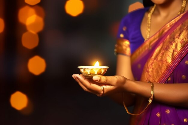 Indiase meisje arrangeert Diyas tijdens het Diwali-festival