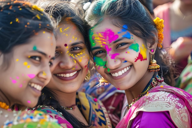 Indiase meisjes die glimlachen met Holi-kleuren