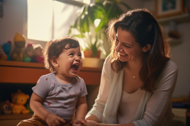 Indiase moeder probeert haar huilende baby te kalmeren