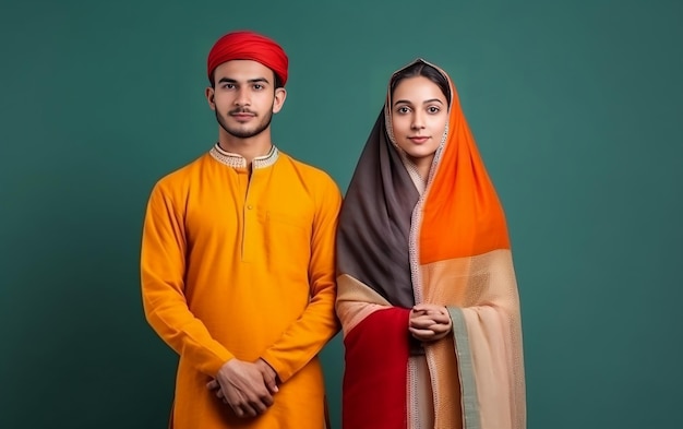 Indiase Onafhankelijkheidsdag Paar uit verschillende religies portret studio