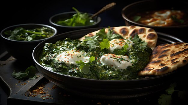 Indiase palakpaneer met naanbrood Generatieve AI