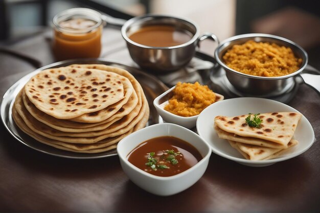 Indiase paratha met curry dalcha en warme melkthee