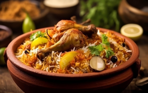 Indiase pittige kip biryani