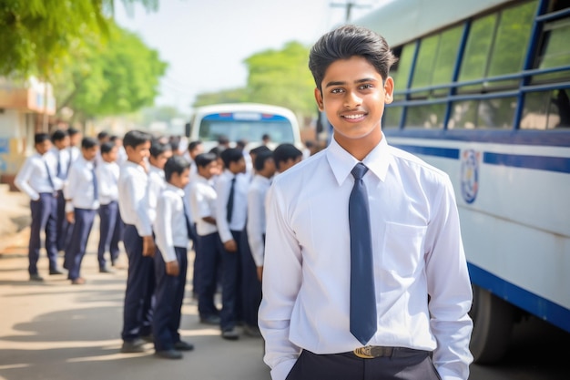 Indiase schooljongen die op school staat