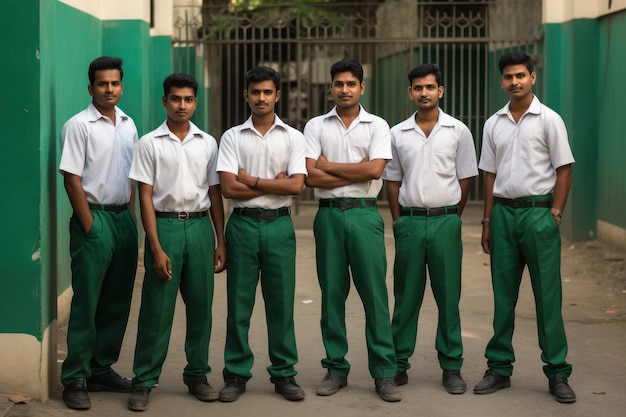 Foto indiase schoolvrienden groeperen zich op school