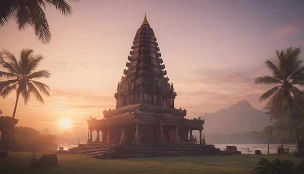 Foto indiase tempel met uitzicht op de zonsondergang in india