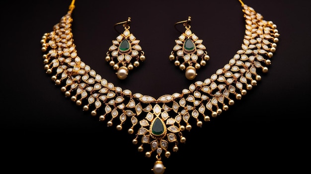 Indiase traditionele sieraden Gouden ketting en oorbellen