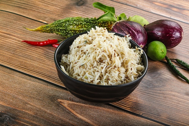 Indiase veganistische keuken jeera rijst basmati