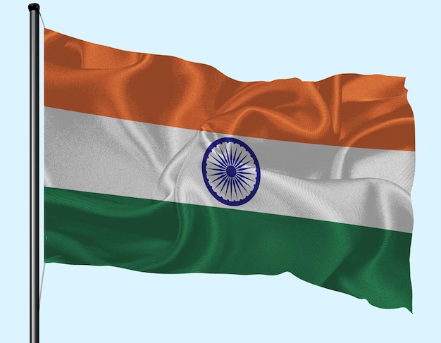 Indiase vlag die door de wind met de paal zwaait