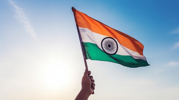 Indiase vlag in de hand houden voor Independence Day India generatieve Ai