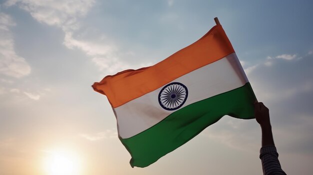 Indiase vlag in de hand houden voor Independence Day India generatieve Ai