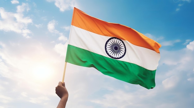 Indiase vlag in de hand houden voor Independence Day India generatieve Ai