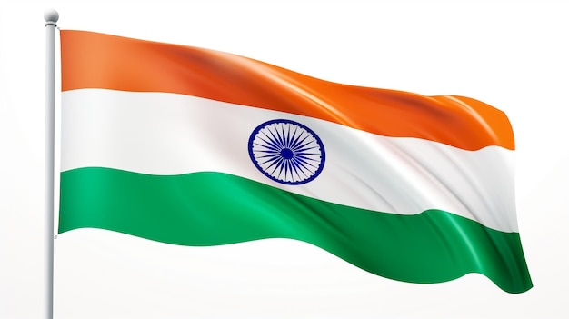 Indiase vlag vliegt hoog op Connaught Place met trots in de blauwe hemel Indiase vlag vliegt Indiase vlag op Onafhankelijkheidsdag en Dag van de Republiek van India tilt up shot Zwaaiende Indiase vlag Har Ghar Tiranga