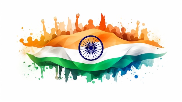 Indiase vlag vliegt hoog op Connaught Place met trots in de blauwe hemel Indiase vlag vliegt Indiase vlag op Onafhankelijkheidsdag en Dag van de Republiek van India tilt up shot Zwaaiende Indiase vlag Har Ghar Tiranga