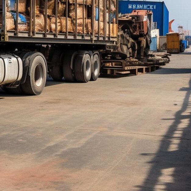 Indiase vrachtwagen wacht op het laden van materiaal bij de fabrieksdok