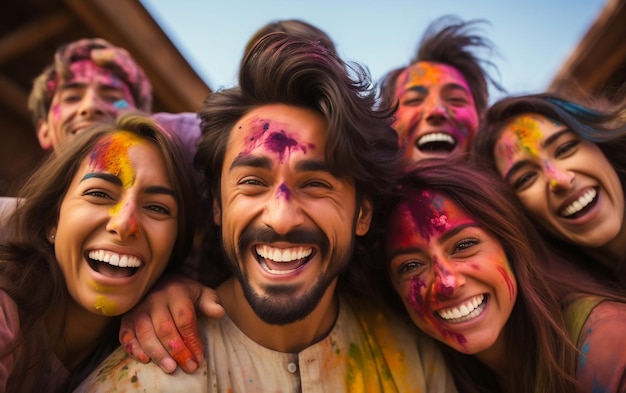 Indiase vrienden vieren Holi Generatieve AI