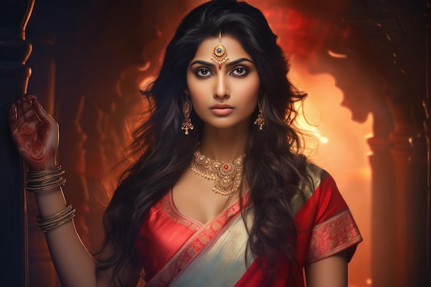 Indiase vrouw in godin Lakshmi kostuum