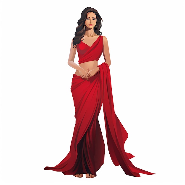 Indiase vrouw in rode saree vector illustratie geïsoleerd op witte achtergrond plat ontwerp