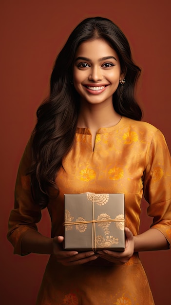 Indiase vrouw met Diwali-geschenkdoos