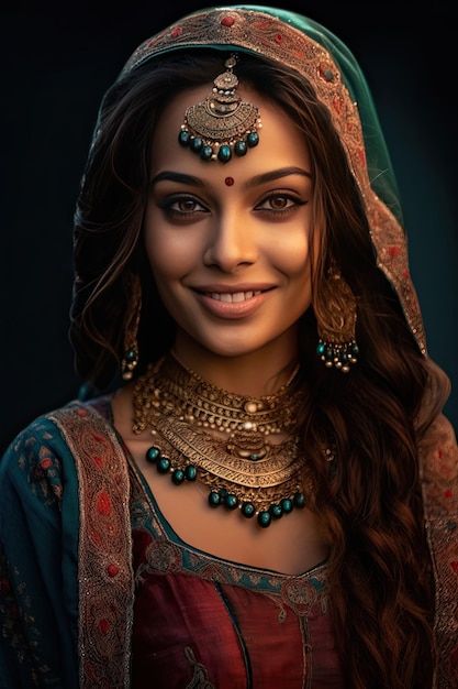 Indiase vrouw met zwart haar in sari