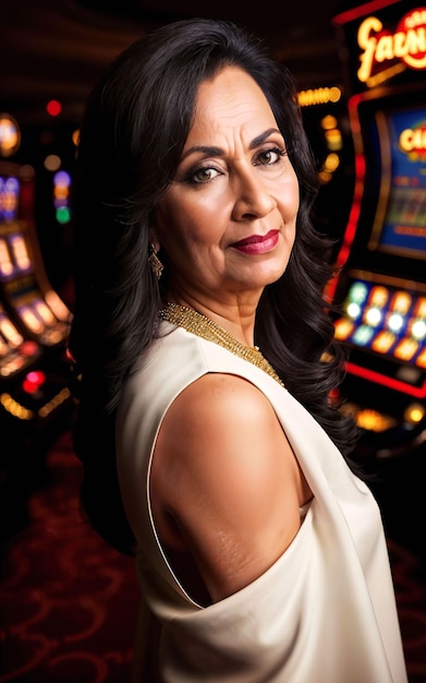 Indiase vrouw van middelbare leeftijd bij luxe casino generatieve AI