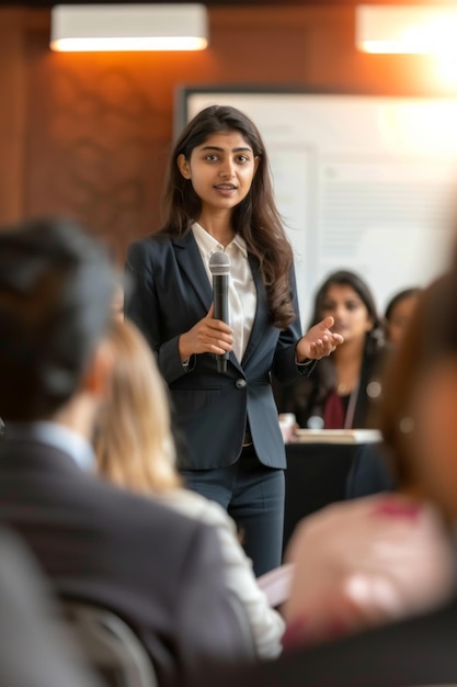 Indiase zakenvrouw geeft presentatie aan investeerder