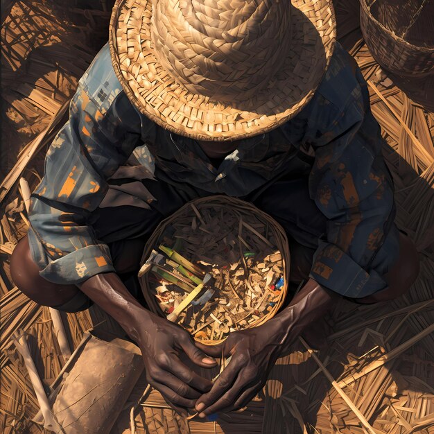 Photo indigenous artisan handcrafted basket overhead shot