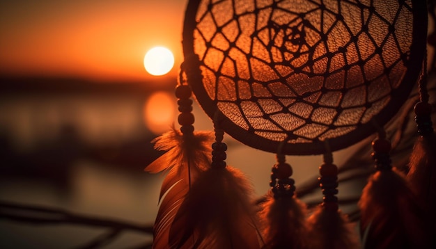 Photo indigenous culture homemade decoration catching sunset heat generated by ai