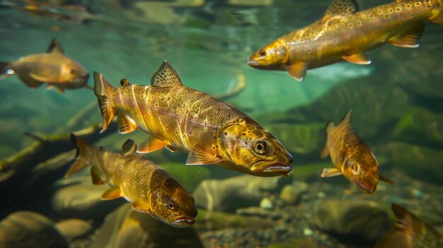 遠く離れた川の原始的な生態系で繁栄する地元の魚種