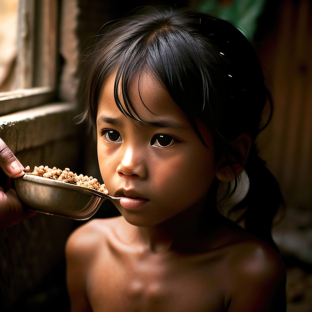 Indigenous kid with no food to eat