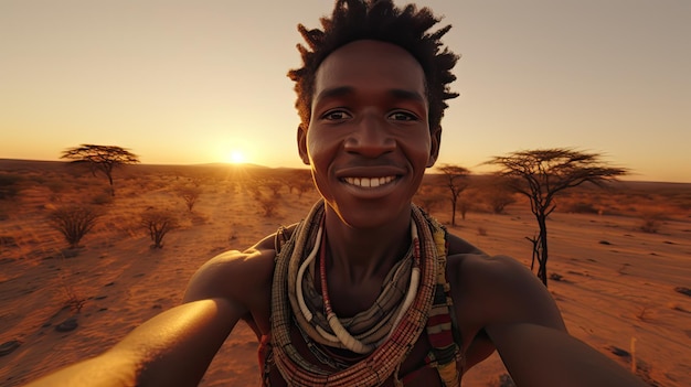 indigenous man from africa taking a selfie