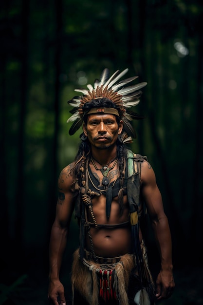 коренной человек из племени в тропических лесах Амазонки