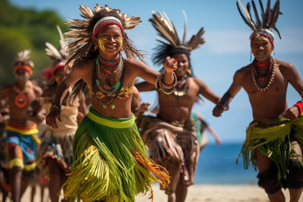 Photo indigenous people from the phillipines celebrating the new moon festival at the beach