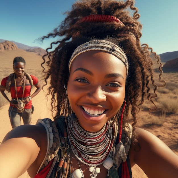 indigenous woman from Africa taking a selfie