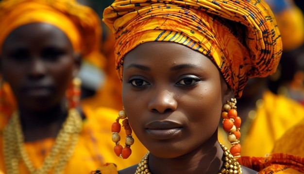 Photo indigenous women in traditional clothing showcase african tribal culture outdoors generated by artificial intelligence