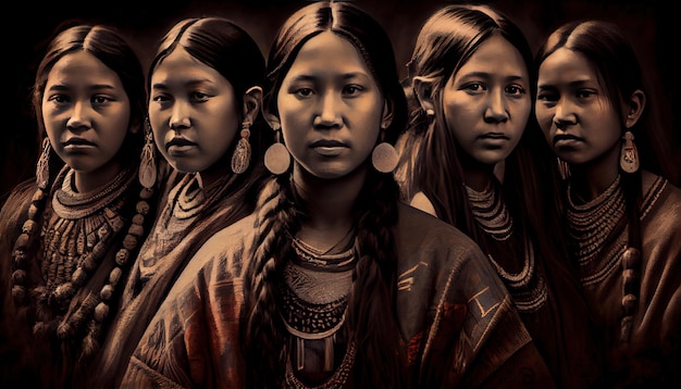 Компания молодых девушек из числа коренных народов