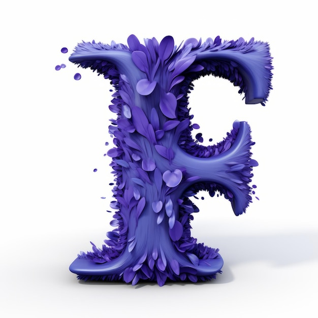 Foto indigo 3d cartoon letter f con distorsioni di fiori viola