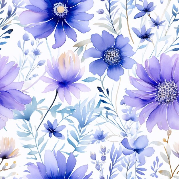 Indigo bloemen aquarel naadloze patroon