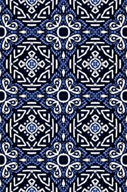 Indigo Ethnic Embroidery. Folk Ornament. Seamless Pattern.