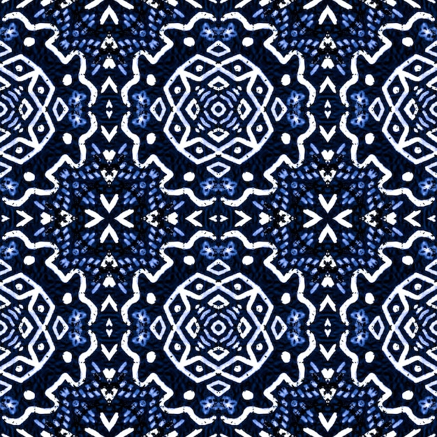 インディゴエスニック刺繡フォークオーナメントシームレスパターン