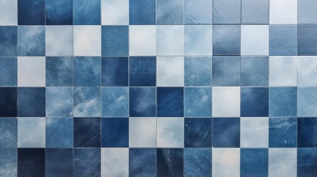 Photo indigo tile wall dark white and light indigo chequered flat background