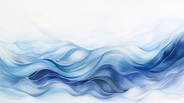 Indigo Wave Whimsical Watercolor On White Canvas