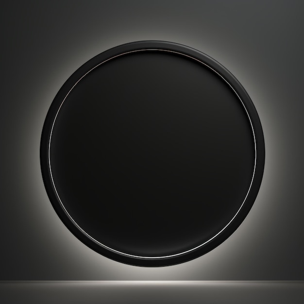 Photo indirect lighting minimalistic round picture frame minimalistic ring with realistic texture square digital illustration ai generated empty circle on black background